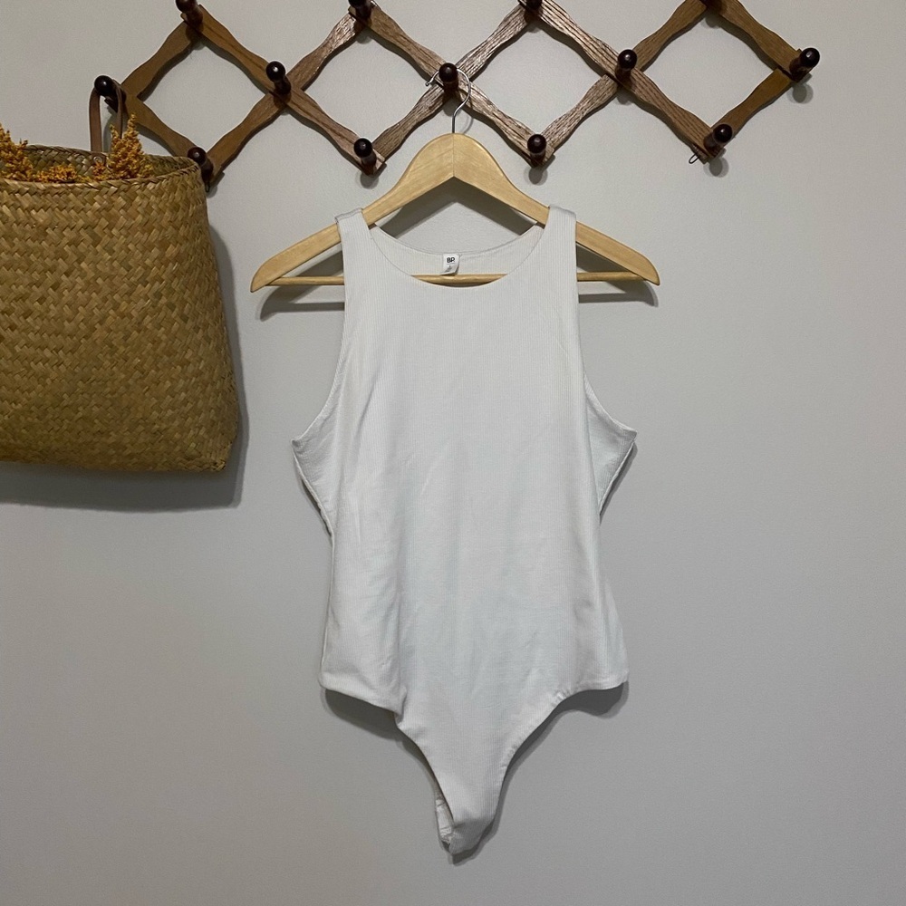 BP White Sleeveless Ribbed Bodysuit